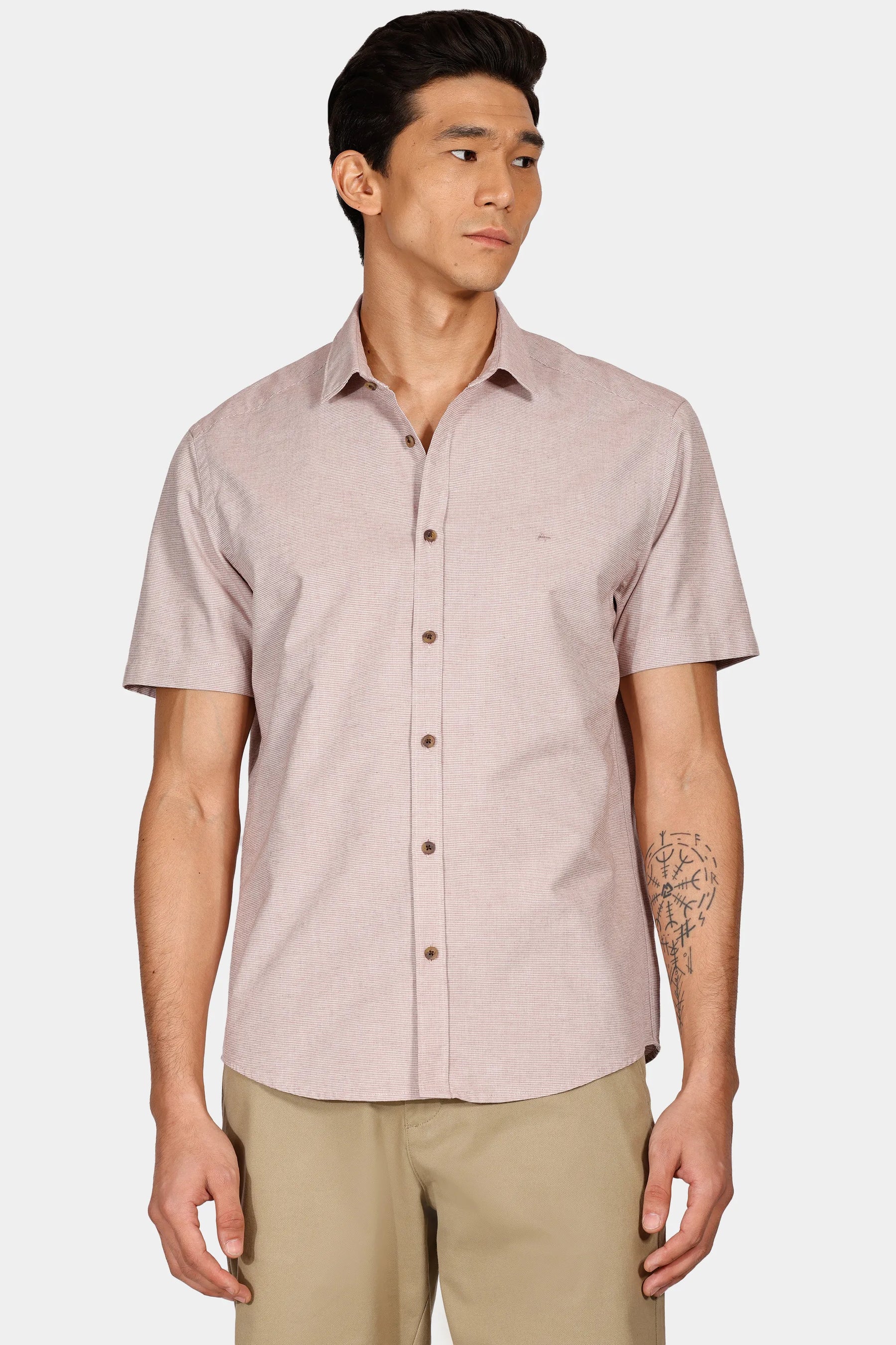 Camisa Manga Curta Move Slim em Maquineta de Algodão e Viscolinho Telha
