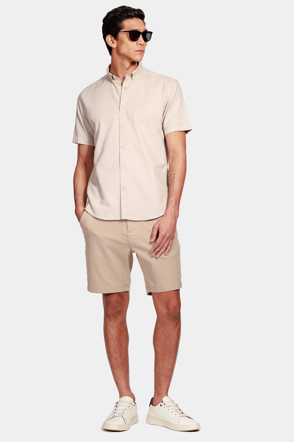 Camisa Manga Curta Move Slim Oxford Button-Down Cáqui