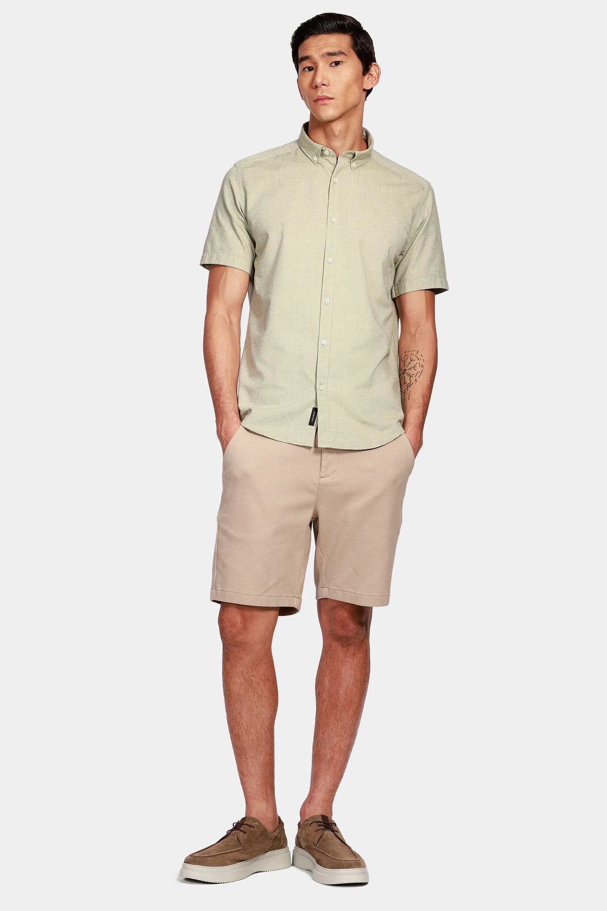 Camisa Manga Curta Move Slim Oxford Button-Down Verde Militar