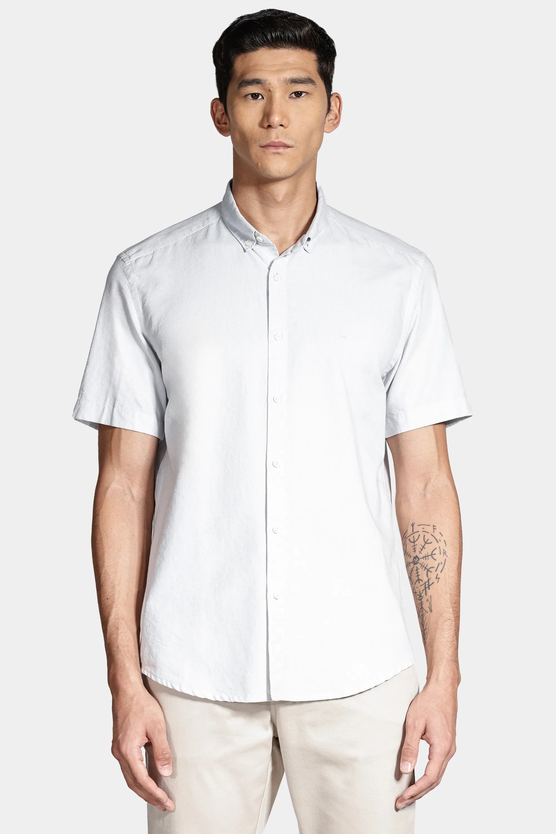 Camisa Manga Curta Move Slim Oxford Button Down Copan Azul Celeste
