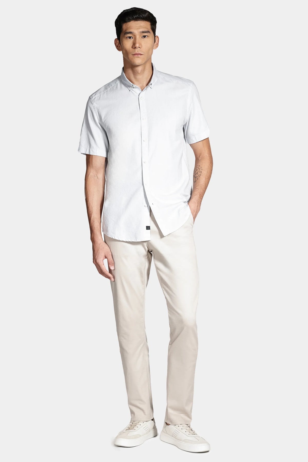 Camisa Manga Curta Move Slim Oxford Button Down Copan Azul Celeste
