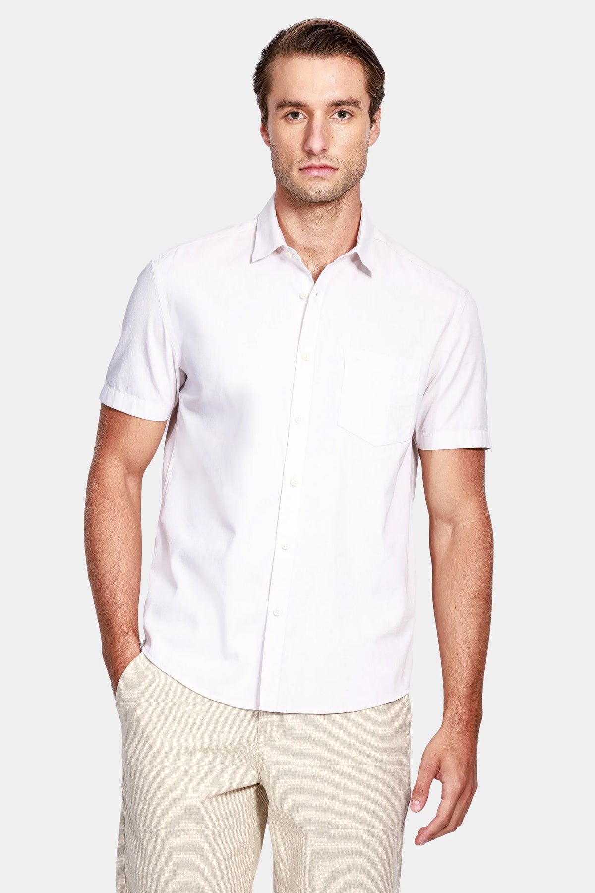Camisa Manga Curta Cosmo Regular Button-Down Lotte Com Bolso Natural