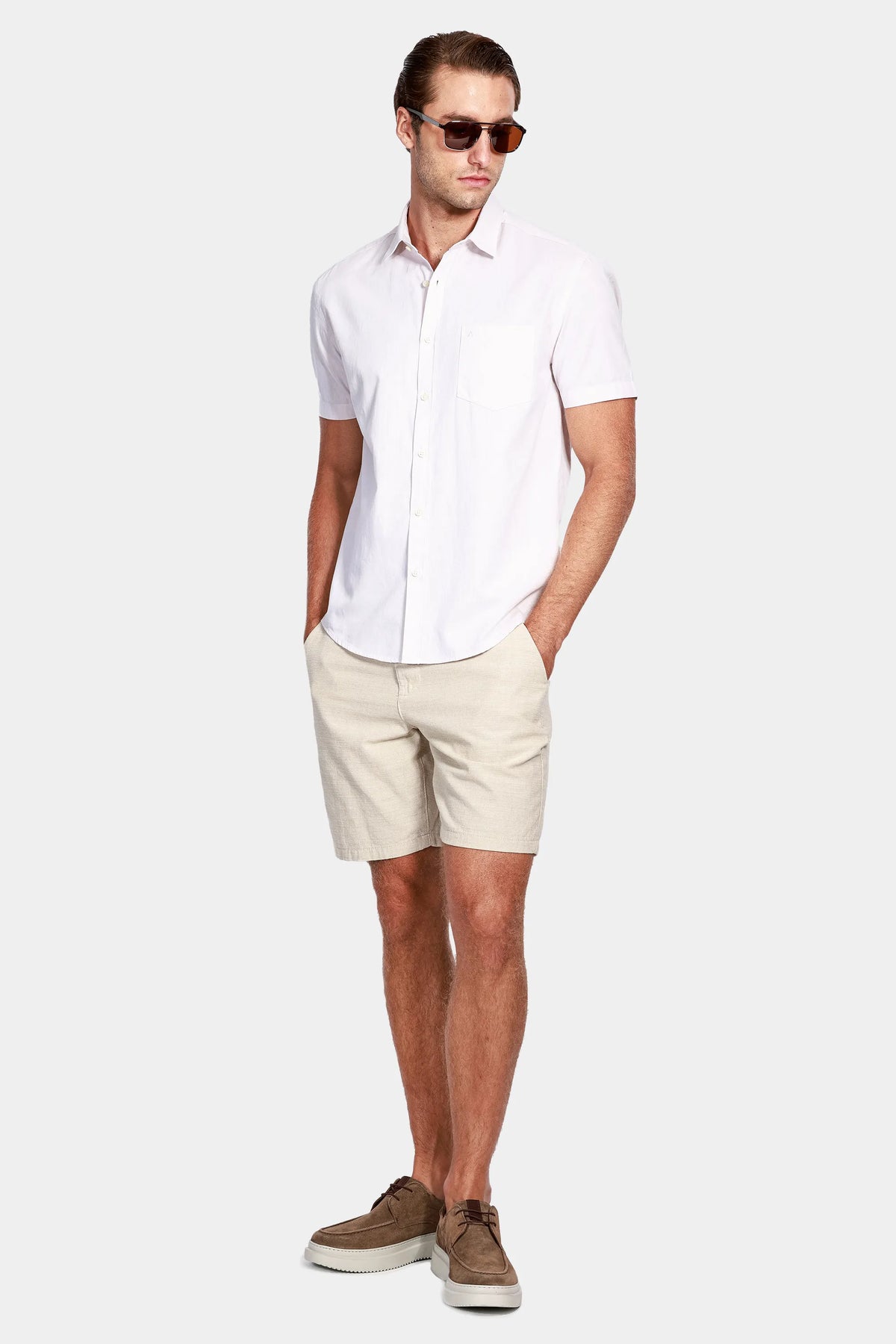 Camisa Manga Curta Cosmo Regular Button-Down Lotte Com Bolso Natural