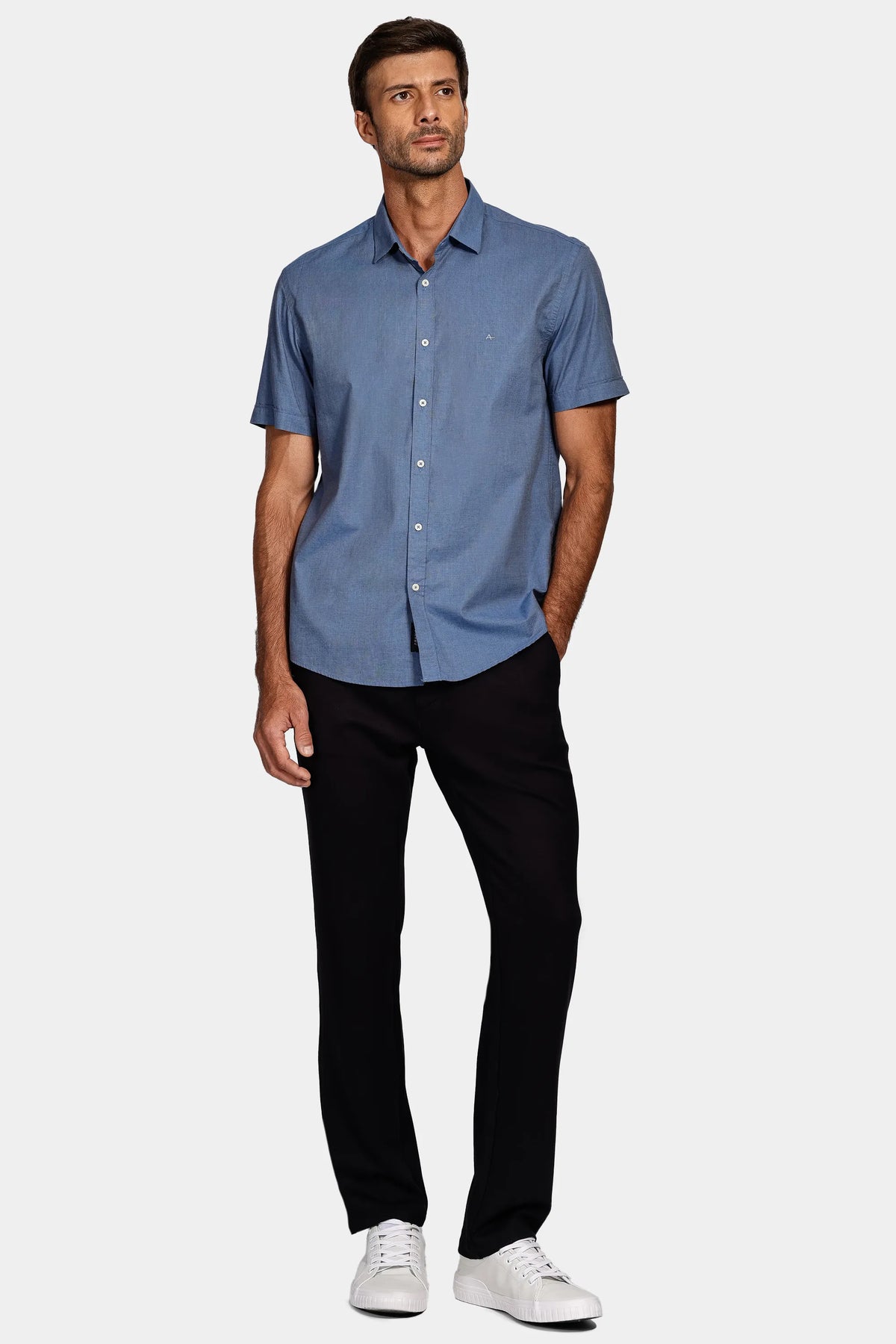 Camisa Manga Curta Cosmo Regular Fil a Fil Antilia Azul Escuro