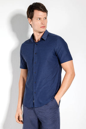 Camisa Melange Manga Curta Marinho