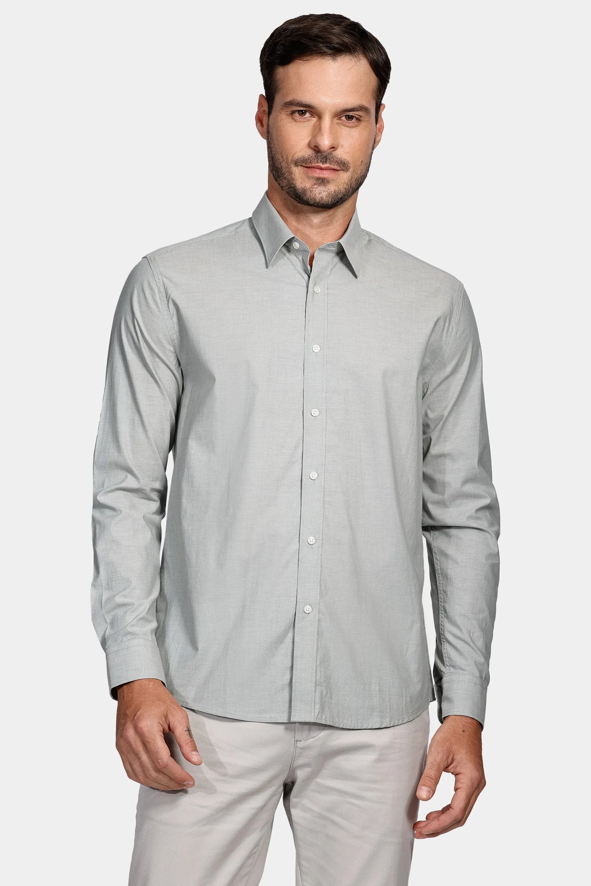 Camisa Slim Sarja Peletizada Verde