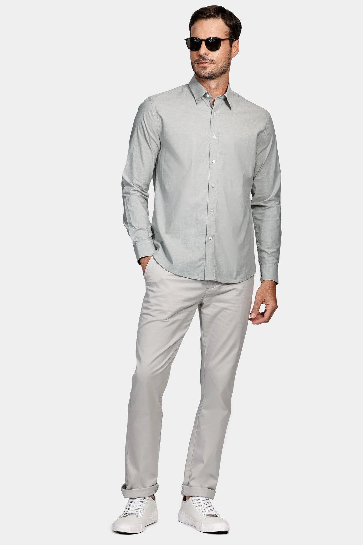 Camisa Slim Sarja Peletizada Verde