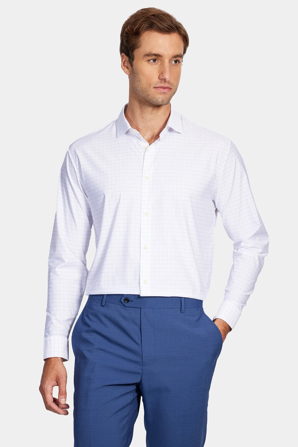 Camisa Manga Longa Cosmo Regular Tech Flex Xadrez Branco