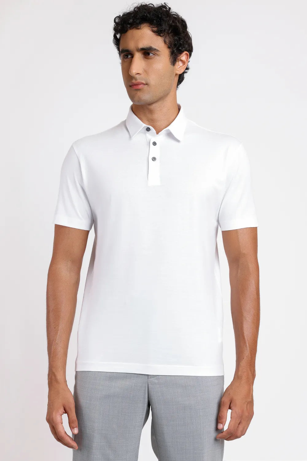 Polo Manga Curta de Algodão Pima Logo Surton Branco