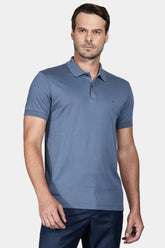 Polo Interlock Pima Azul Alumínio
