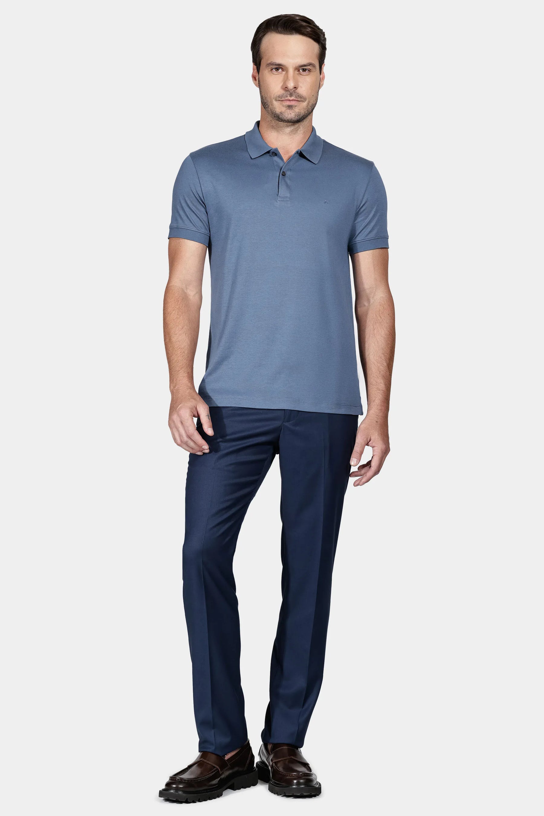 Polo Interlock Pima Azul Alumínio