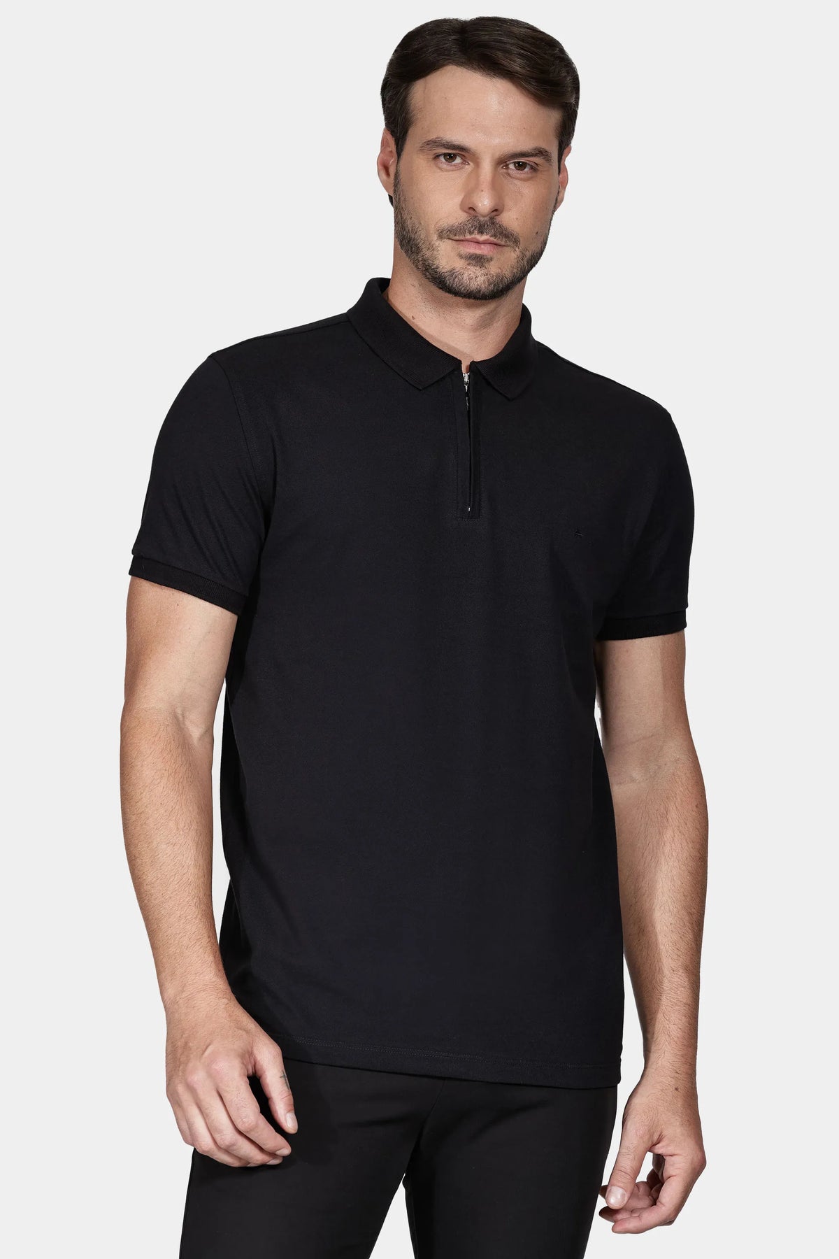 Polo Piquet Zíper Preto