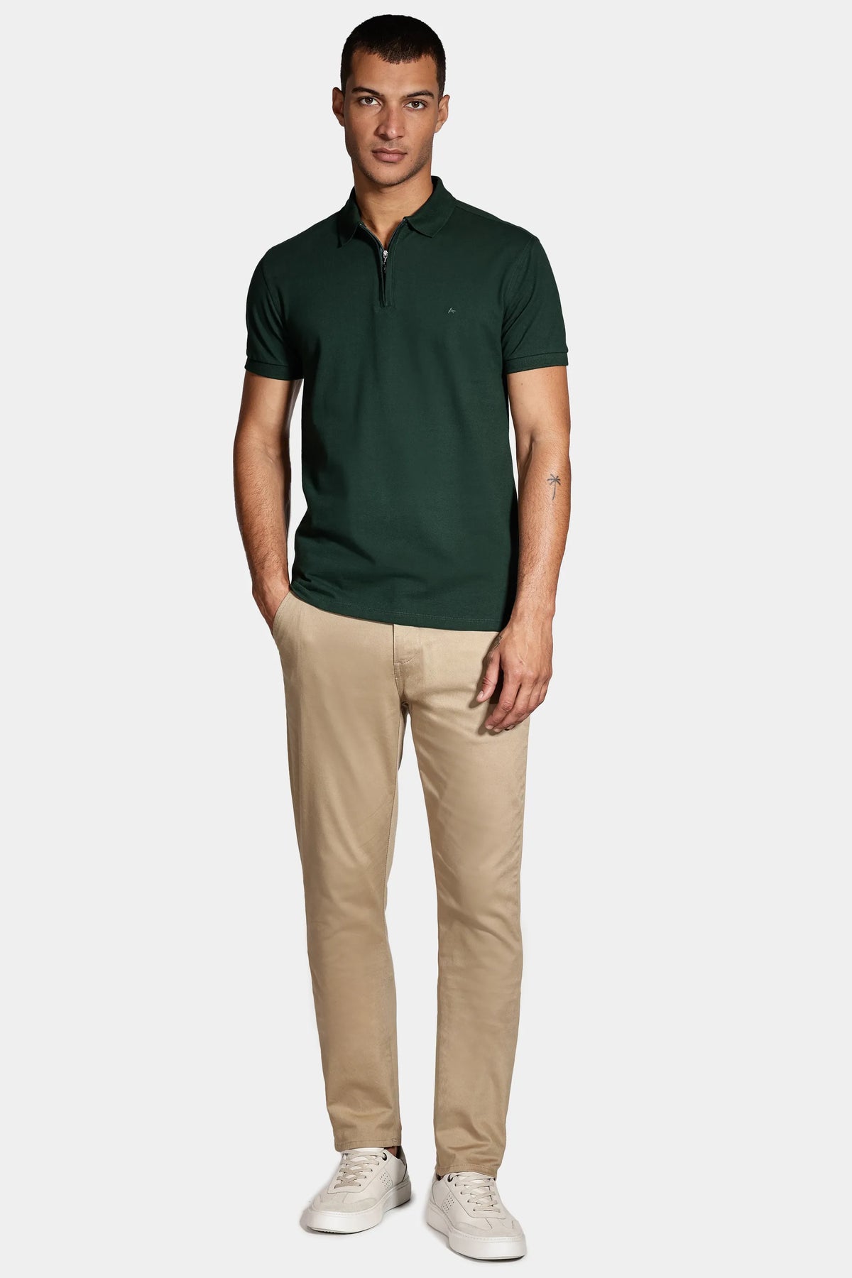 Polo Piquet Zíper Verde Floresta