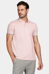 Polo Básica 4 Frisos Rosa Seco Com Cinza